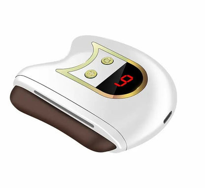 Electric gua sha facial massager, white and gold with heat level display and USB-C port