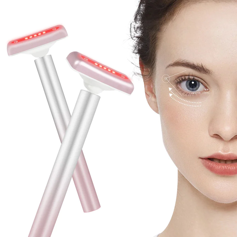 Slim red light wand used along the under-eye area to depuff the face
