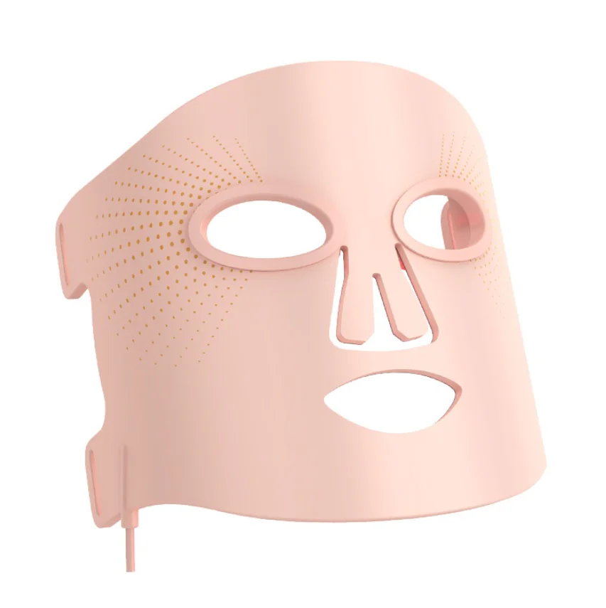Flexible pink silicone LED light therapy face mask, front view
